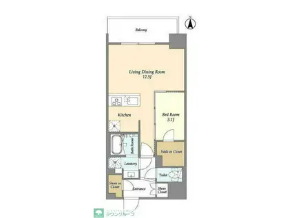 ルネサンスコート錦糸町II(1LDK/12階)の間取り写真