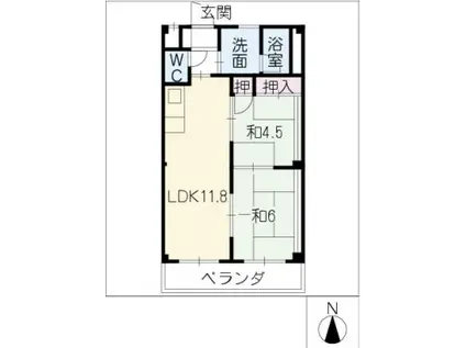 サンリバハイツ(2LDK/2階)の間取り写真