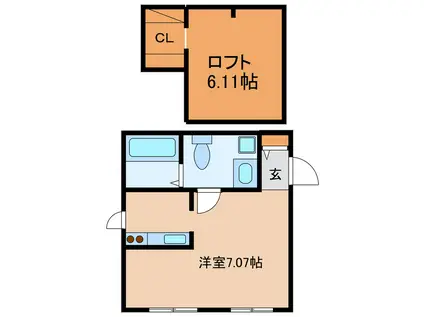 プリマ湖城ケ丘壱番館(ワンルーム/2階)の間取り写真