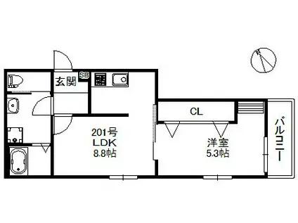 BRAND NEW DAY 箱崎 650(1LDK/2階)の間取り写真