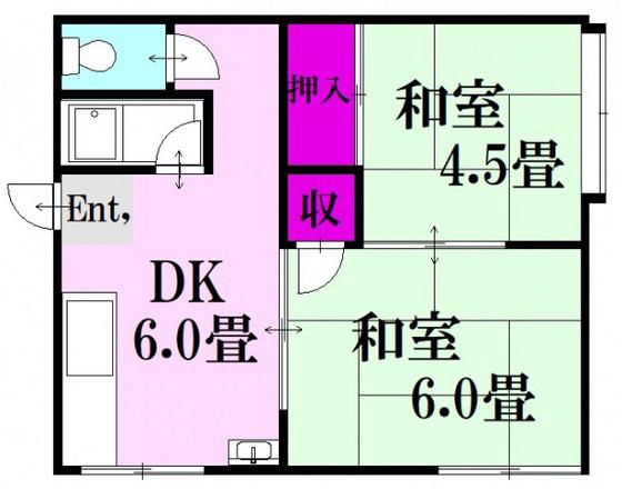 ヴィラ宮島口B(2DK/2階)の間取り写真