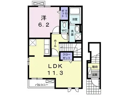 ジュアン S I(1LDK/2階)の間取り写真