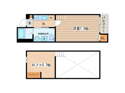 LUNA(1K/2階)の間取り写真