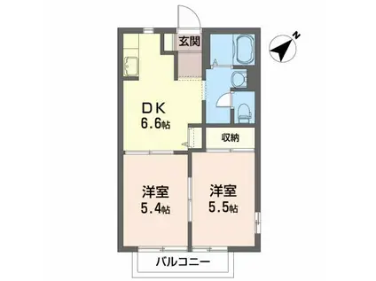 ニコレットテラス D(2DK/2階)の間取り写真