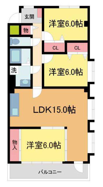 ライツェント浜芦屋(3LDK/3階)の間取り写真
