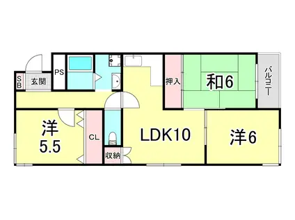 ロイヤルハイツ本多聞(3LDK/2階)の間取り写真