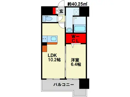 グランヒルズ三萩野(1LDK/9階)の間取り写真