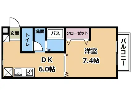E.KハイツII(1DK/1階)の間取り写真