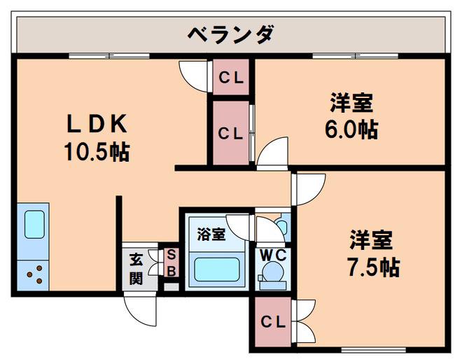 メゾンドール天王寺(2LDK/6階)の間取り写真