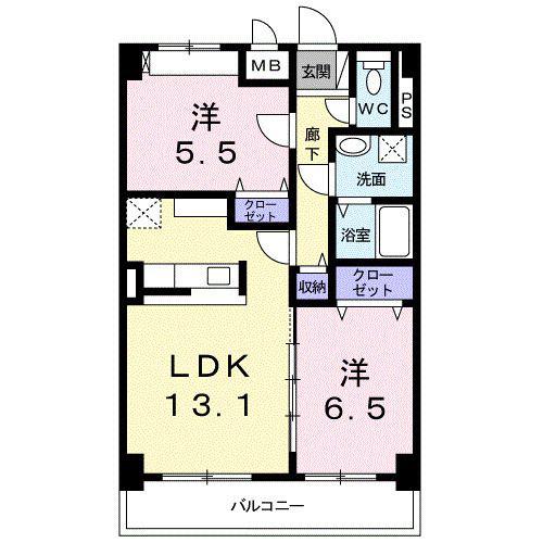 K.I.A.L東合川ヴィラ(2LDK/6階)の間取り写真