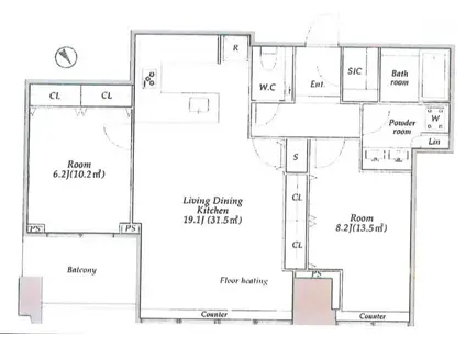 シティタワー麻布十番(2LDK/12階)の間取り写真