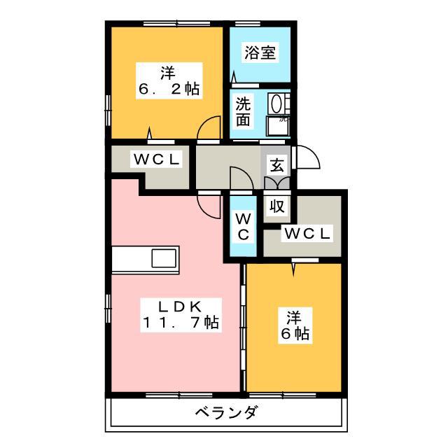 ドルチェ美濃太田(2LDK/1階)の間取り写真