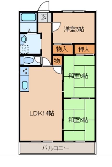 ハイツ戸頭(3LDK/4階)の間取り写真