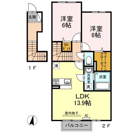 クローリス林町(2LDK/2階)の間取り写真