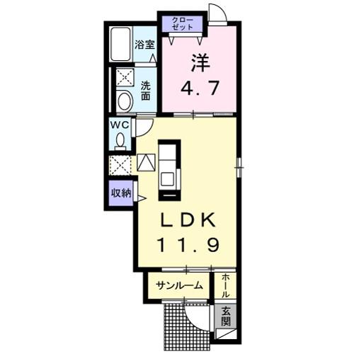レジュール本厚木I(1LDK/1階)の間取り写真