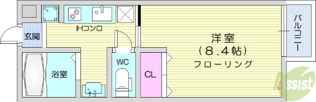 ネオステージ旭ヶ丘(1K/1階)の間取り写真