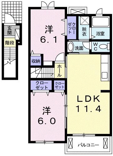 ネオタウンB(2LDK/2階)の間取り写真