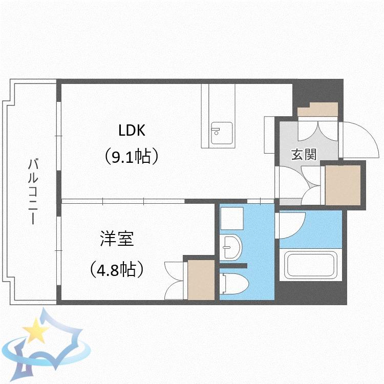 ラフィネタワー札幌南3条(1LDK/2階)の間取り写真