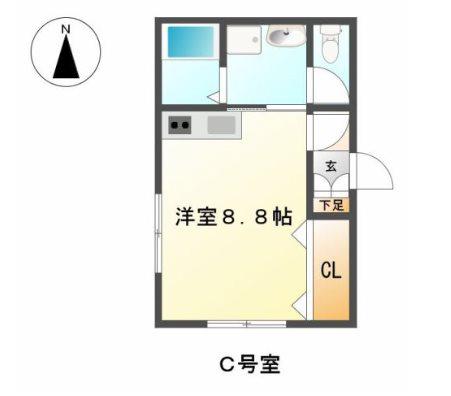 フェリオス(ワンルーム/2階)の間取り写真