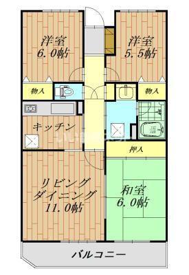 ペアシティ久喜参番館(3LDK/3階)の間取り写真