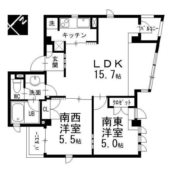 CAS CADE(2LDK/1階)の間取り写真