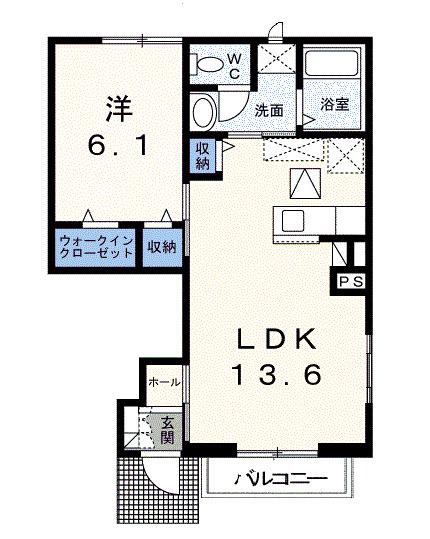 グランディール堀越(1LDK/1階)の間取り写真