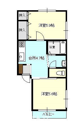コーポ馬場B棟(2K/2階)の間取り写真