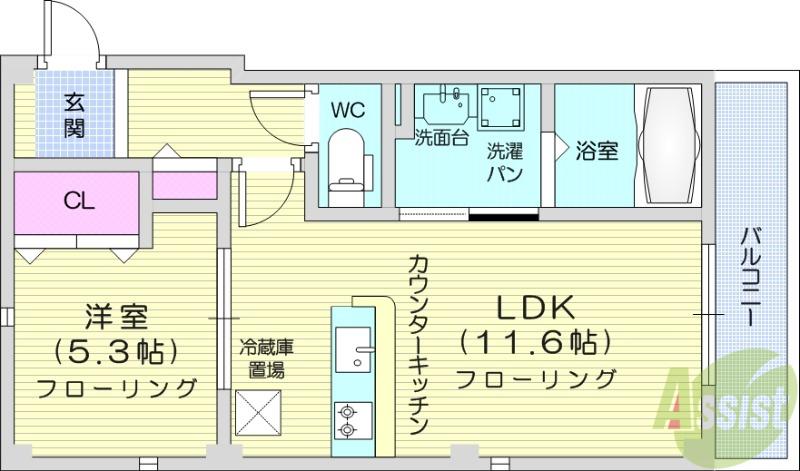 プランドール仙台(1LDK/3階)の間取り写真