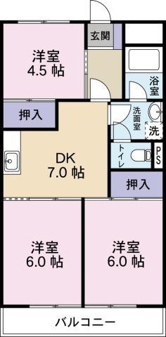 シーパレス(3DK/4階)の間取り写真