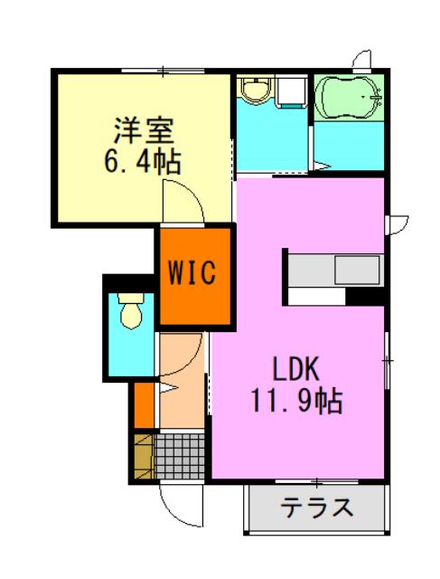 シャーメゾン浜野 B(1LDK/1階)の間取り写真