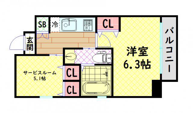 エステムプラザ難波イーストIIブレスト(1SK/4階)の間取り写真