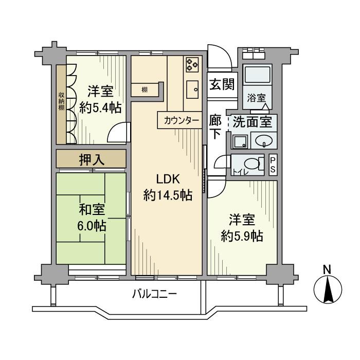 グリーンコーポ茶屋ヶ坂(3LDK/10階)の間取り写真