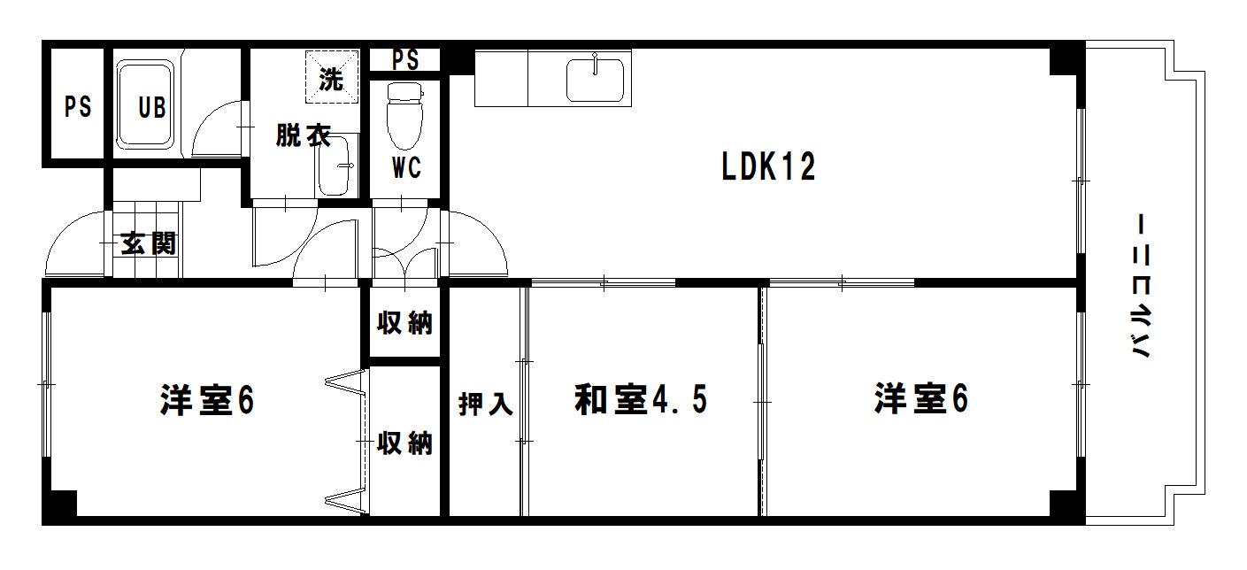 パレス千松(3LDK/1階)の間取り写真