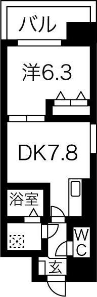 サンシアルザ上前津(1LDK/4階)の間取り写真
