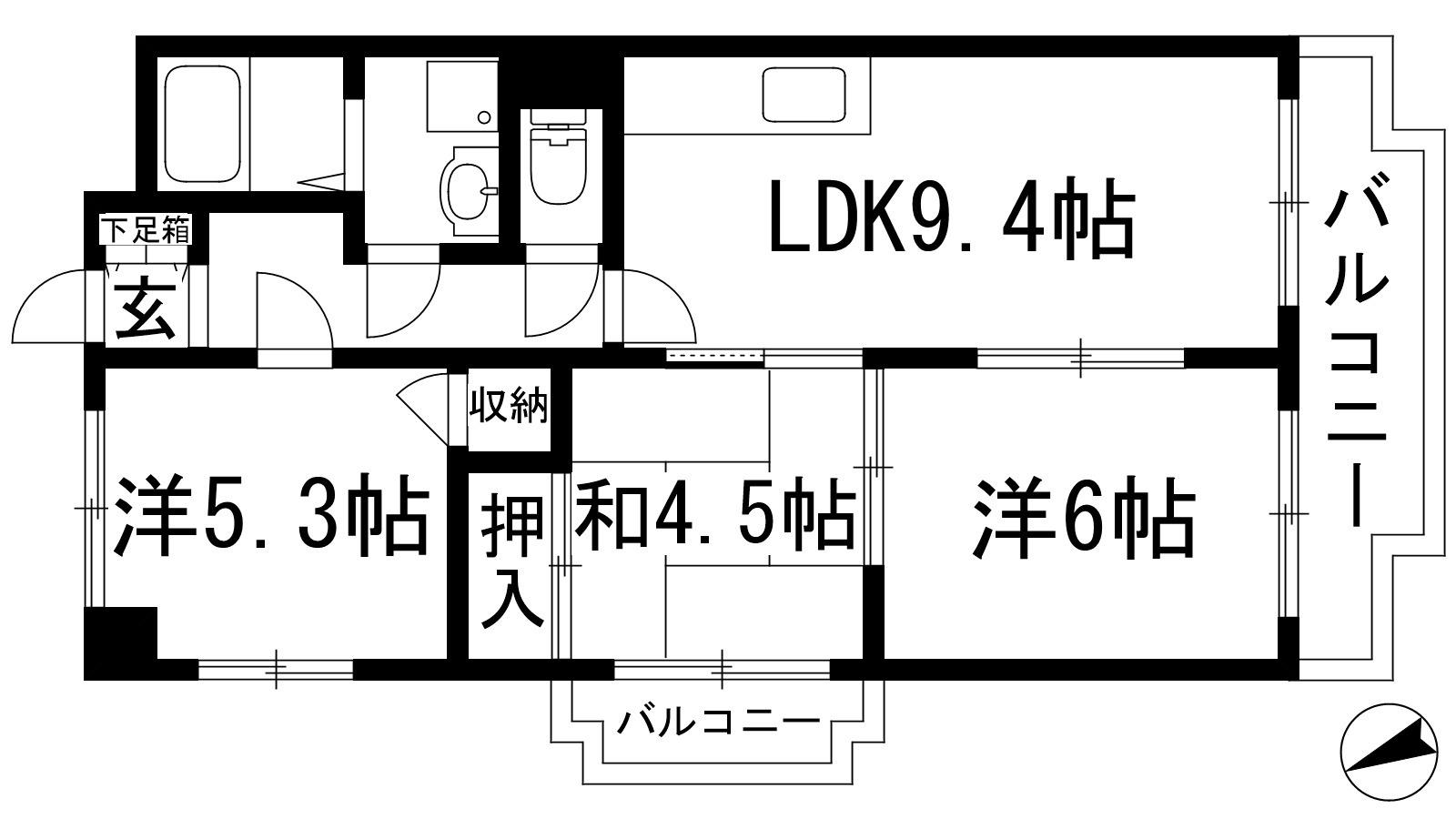 グランドハイツ栄伸(3LDK/2階)の間取り写真