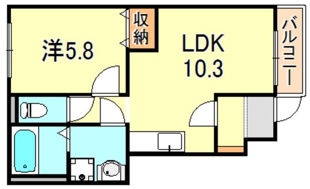 ヴィーブル東二見(1LDK/1階)の間取り写真
