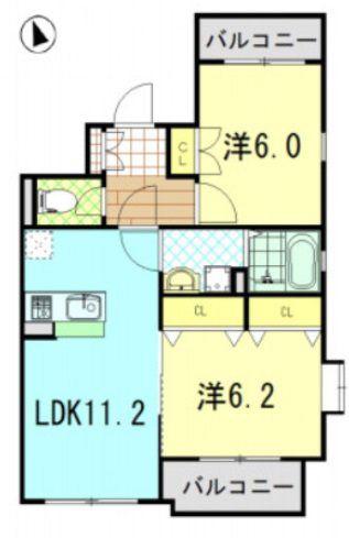 フェルト1215(2LDK/2階)の間取り写真