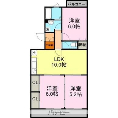 ガーデンパレスカネブン A(3LDK/2階)の間取り写真
