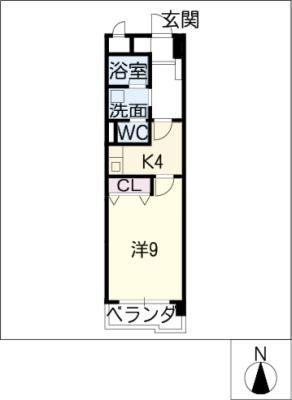 カスティーヌ前津(1K/2階)の間取り写真