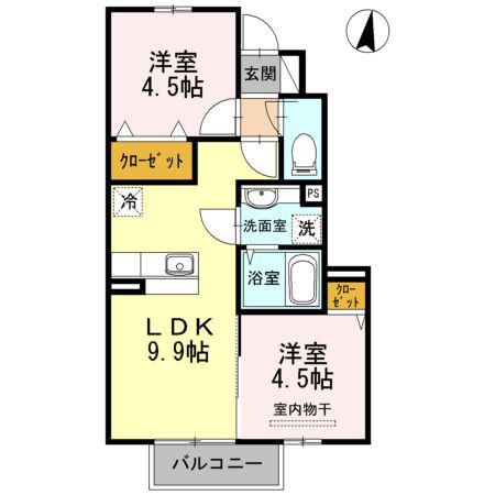 ソレイユ ヴィラージュM(2LDK/1階)の間取り写真