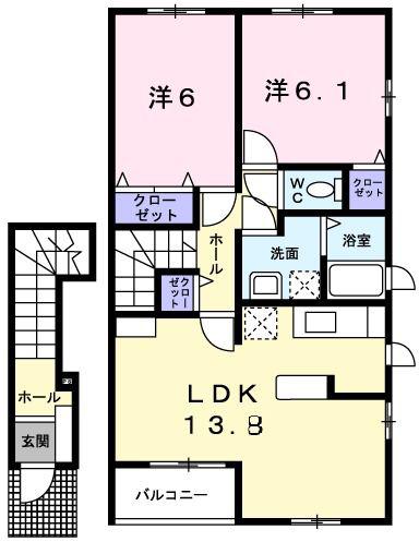 クラール安東B(2LDK/2階)の間取り写真