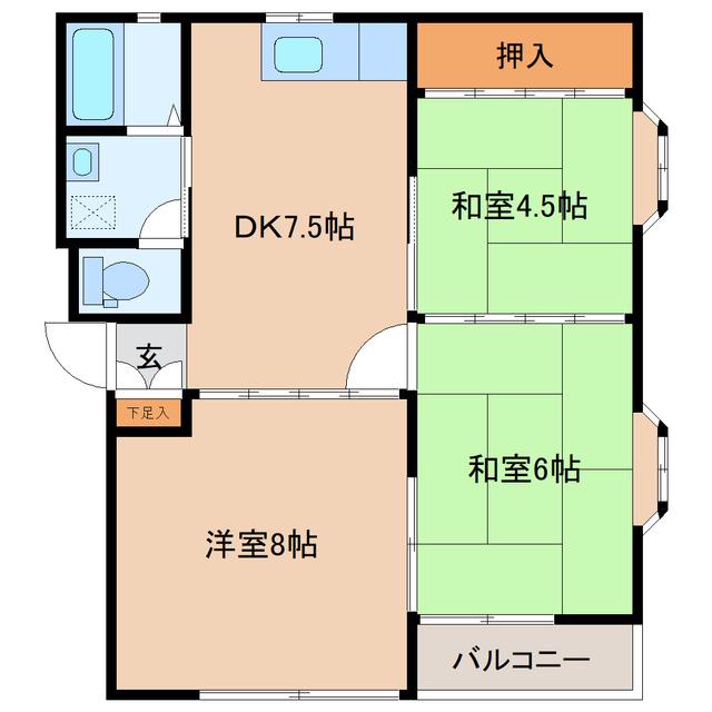 フレグランス高瀬A(3DK/2階)の間取り写真