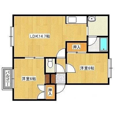 フリューゲル(2LDK/2階)の間取り写真