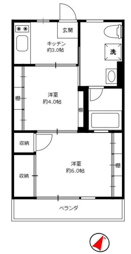 市ヶ谷コーポ(2K/2階)の間取り写真