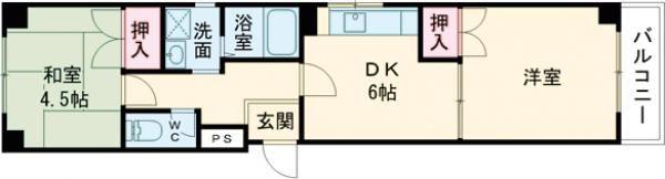 伸栄ハイツ(2DK/4階)の間取り写真