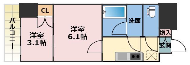ウエリスアーバン守口(2K/9階)の間取り写真