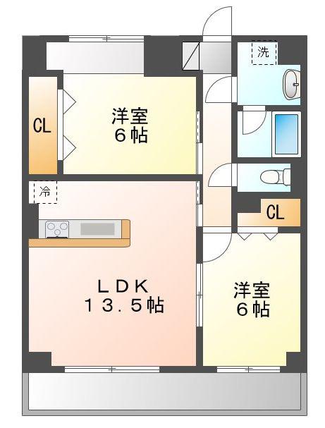 グランスクエア岡山駅西(2LDK/6階)の間取り写真