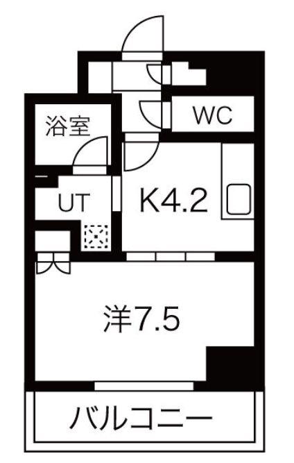 ラフルール連坊(1DK/8階)の間取り写真
