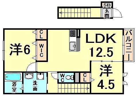 リヒトヴィラ Ⅰ(2LDK/2階)の間取り写真