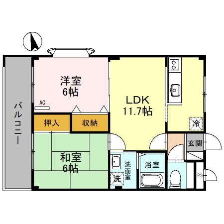 アメニティハイツII(2LDK/2階)の間取り写真
